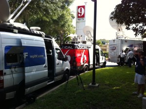 Media trucks at WFTV Senate Debate
